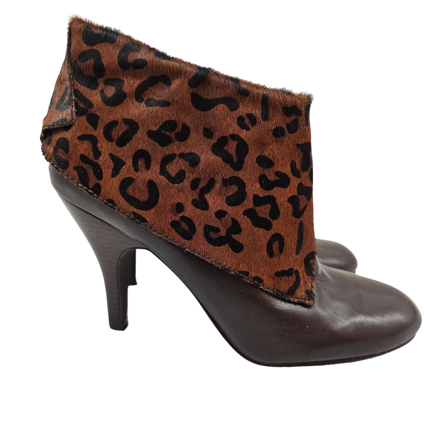 Nine West Women's Nwzelman Brown Leather, Fur & Leopard Print Ankle Boots Size 10M