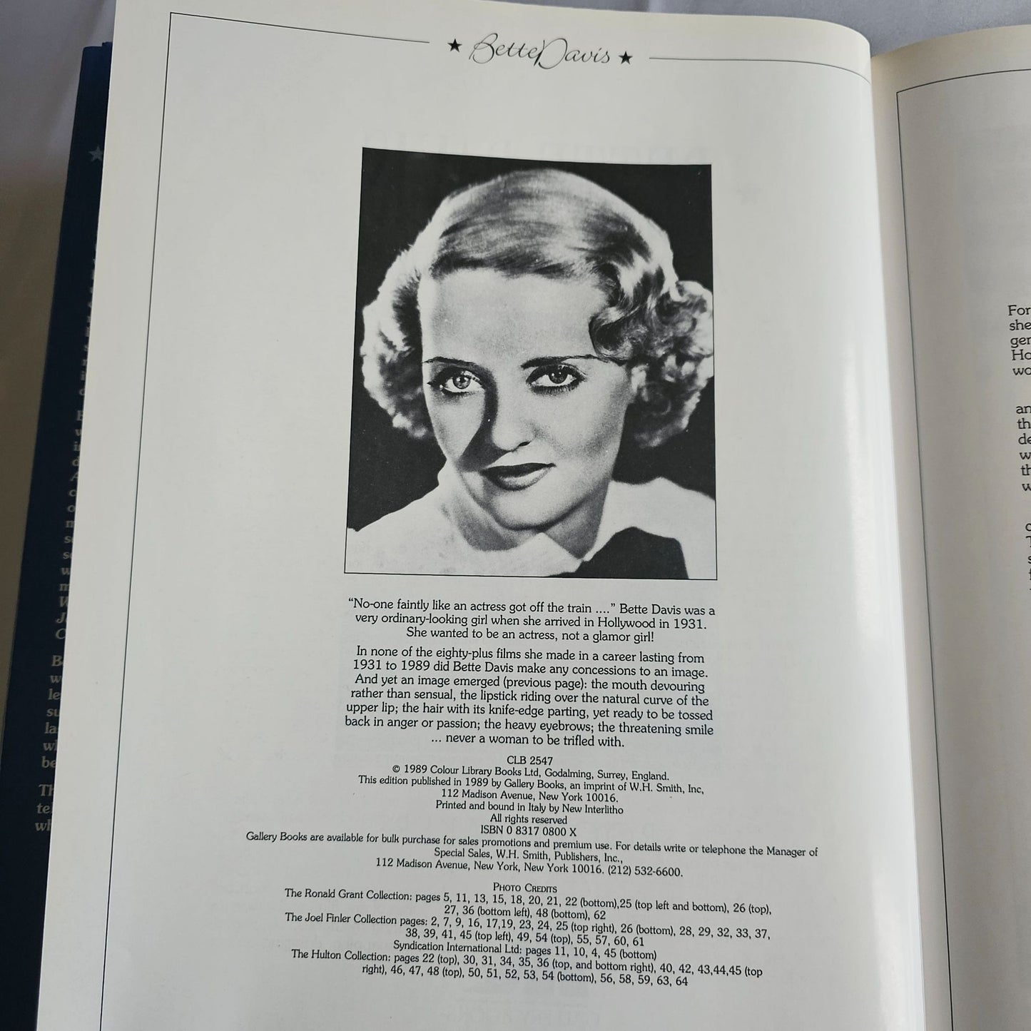 Bette Davis: A Tribute 1908-1989 Hardcover Book By Roger Baker