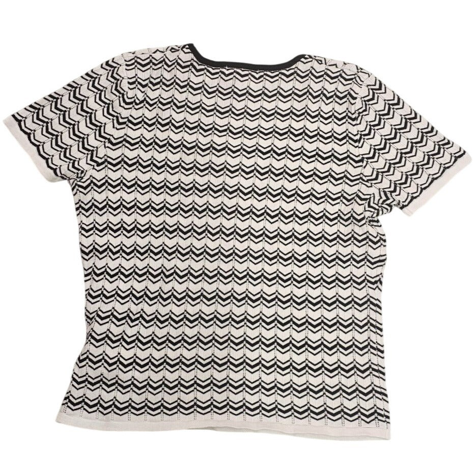 Tradition Womens Black & White Chevron Pattern Top Sz L/G 16 (14-16) Short Sleeves With Tie Detail