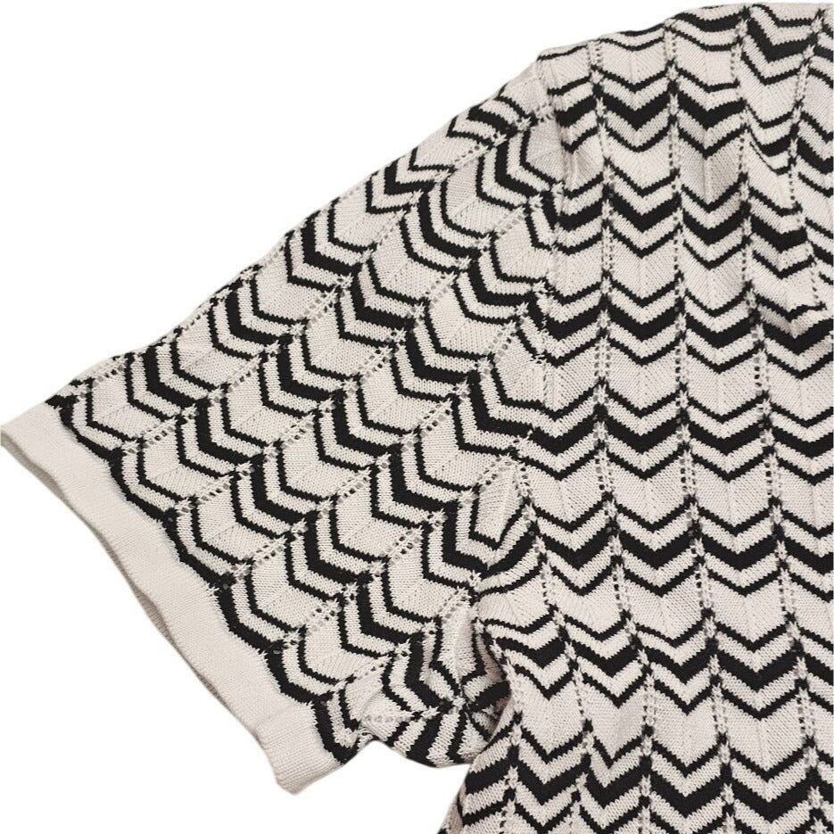 Tradition Womens Black & White Chevron Pattern Top Sz L/G 16 (14-16) Short Sleeves With Tie Detail