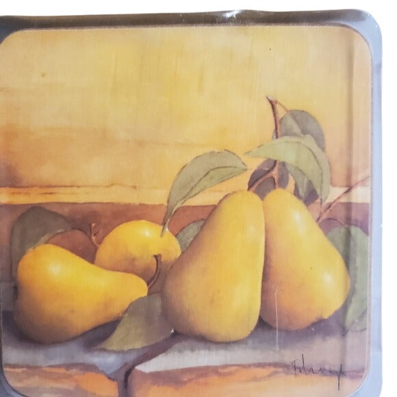 Art For The Table High-Quality Coaster Set Of 4 With Cork Back Pear Design Durable & Easy To Clean