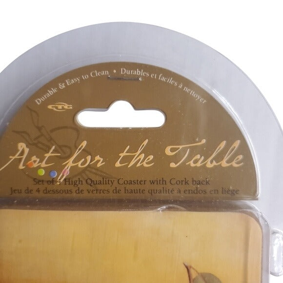 Art For The Table High-Quality Coaster Set Of 4 With Cork Back Pear Design Durable & Easy To Clean