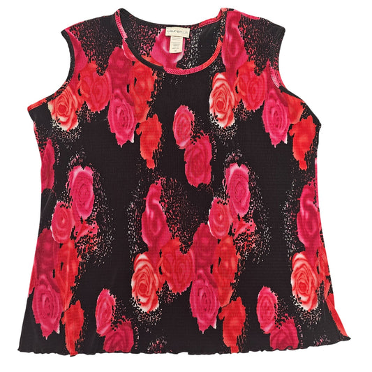 1990s Vintage Laura Plus Womens Sleeveless Top 1X Black & Pink Floral Print Polyester