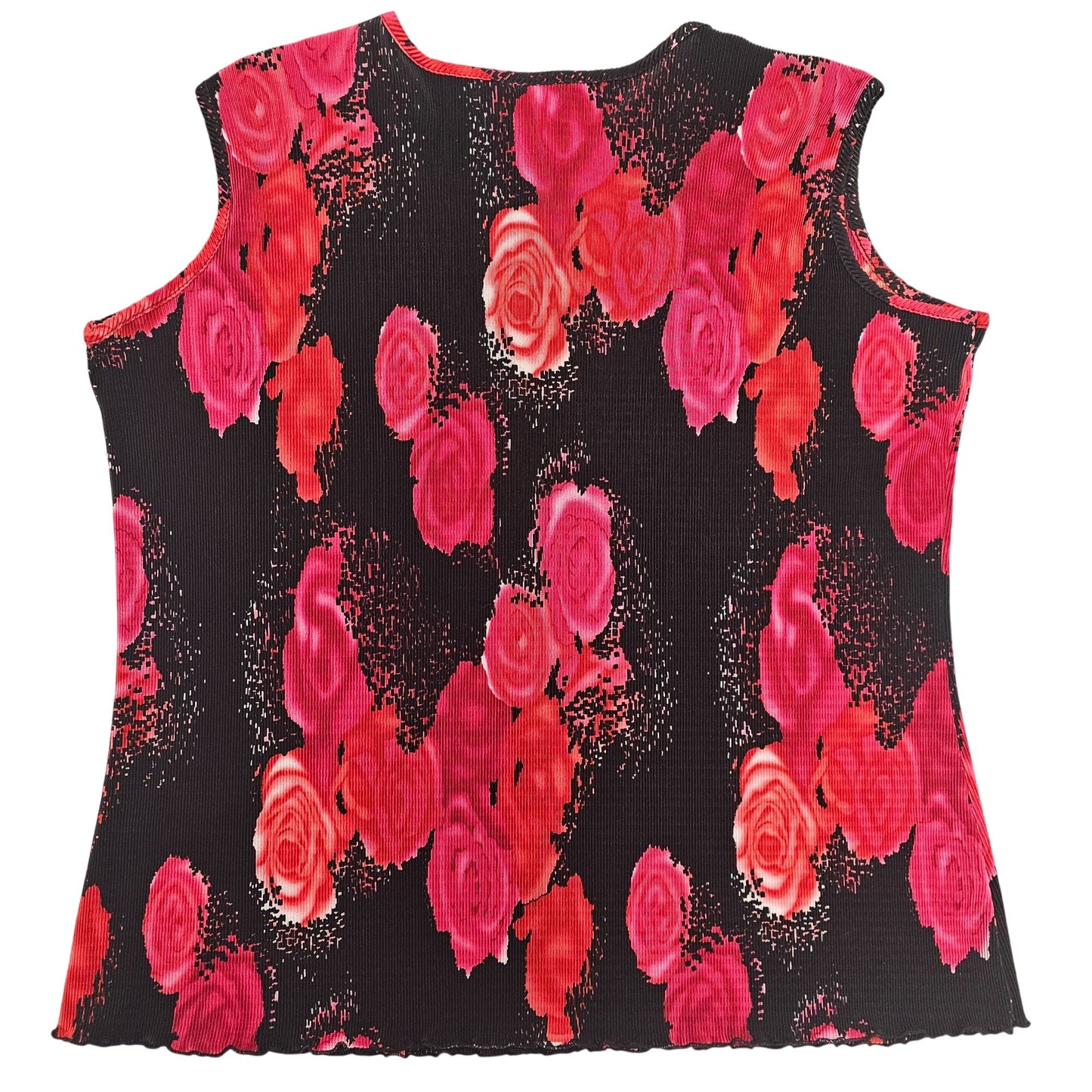 1990s Vintage Laura Plus Womens Sleeveless Top 1X Black & Pink Floral Print Polyester