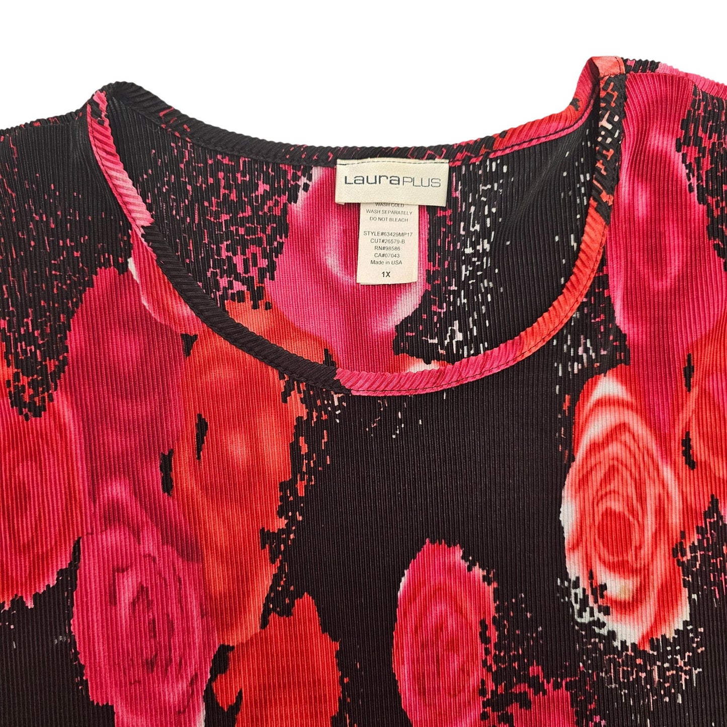 1990s Vintage Laura Plus Womens Sleeveless Top 1X Black & Pink Floral Print Polyester