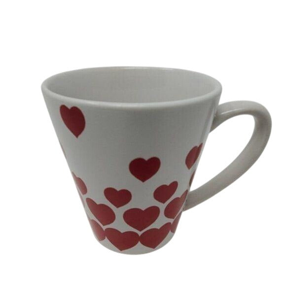Heart-Patterned Ceramic Mug In White & Red
