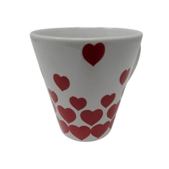 Heart-Patterned Ceramic Mug In White & Red