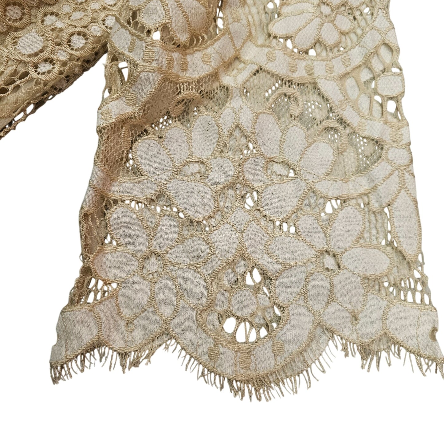 Isaac Mizrahi Live Womens Beige Floral Lace Top Bell Sleeves Size M