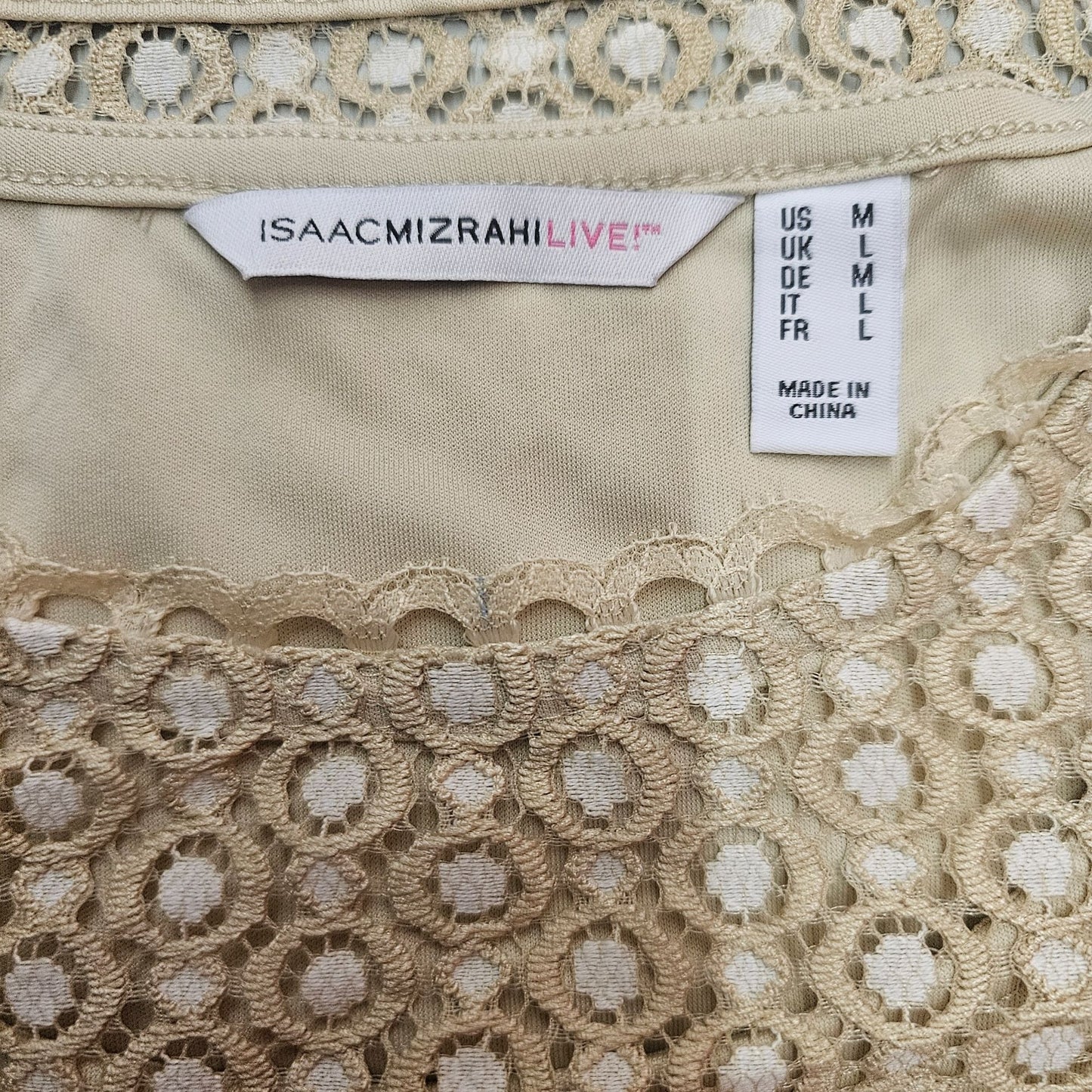 Isaac Mizrahi Live Womens Beige Floral Lace Top Bell Sleeves Size M